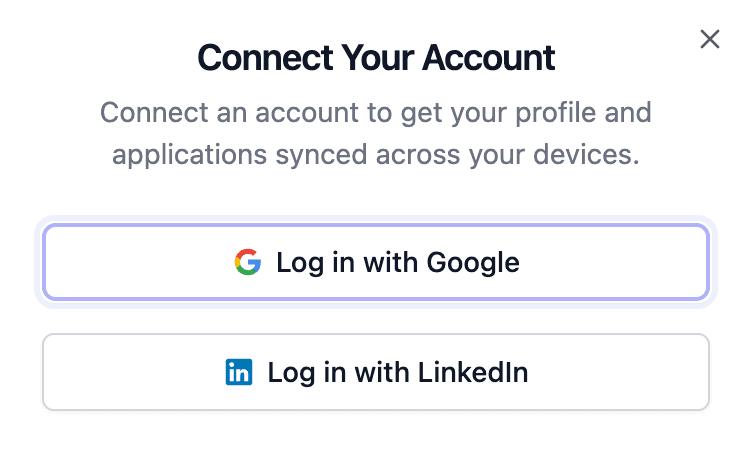 Signing in with Google or LinkedIn to sync your profile across devices