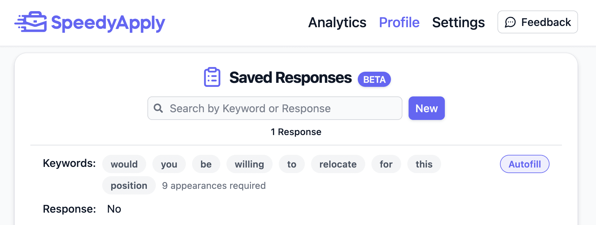 Saved Response in Profile